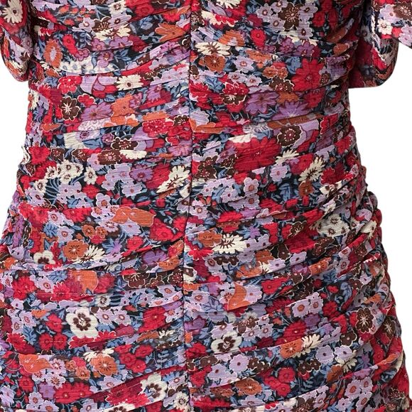 Zara XS Floral Print Puff Sleeve Ruched coquette feminine Mini Dress Blogger Fav - Picture 8 of 15